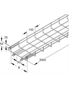Grid cable tray 54.300 w/connector 54x300x3000 steel hot-dip