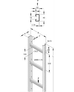 Cable ladder 60x600x3000mm rung spacing 300mm steel hot-d