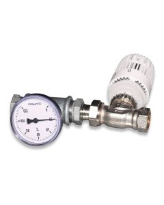 Thermostatic valve with dial thermometer and T-piece 1/2"