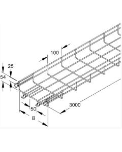 Grid cable tray 54.150 w/connector 54x150x3000 steel hot-dip