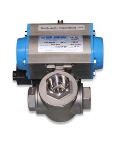 T-ball valve 1" right SST 24V DC with pneum. drive